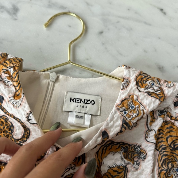 KENZO Girl’s' Seersucker Leopard & Tiger Cotton Print Dress Lined Tiered Midi - Picture 3 of 9